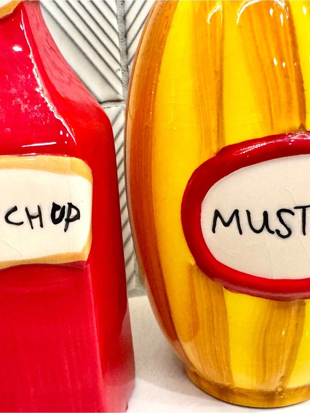 Ceramic Ketchup & Mustard Dispenser Set - Red and Yellow